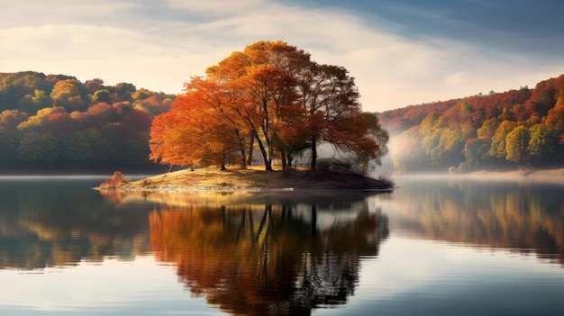 Autumn Tree Reflections Layered And Atmospheric Landscapes In 8k Resolution