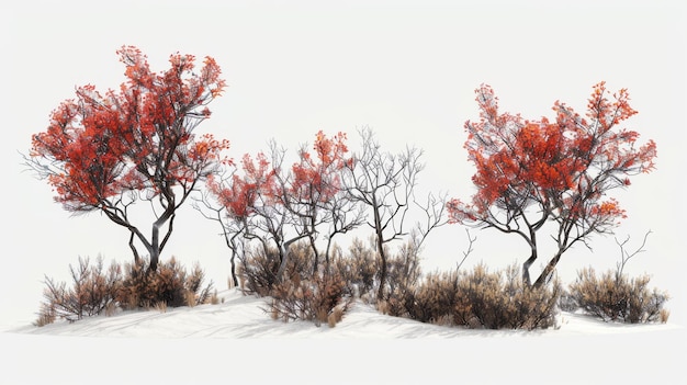 Autumn trees in snowy landscape generative ai