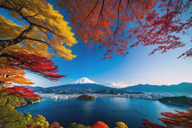 autumn trees with fuji