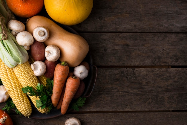 Autumn vegetables assortment with copy space