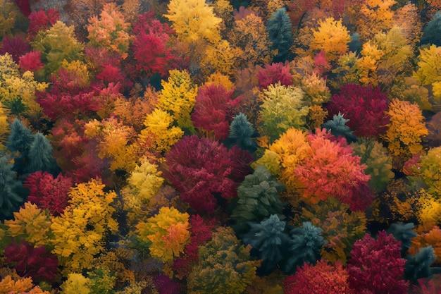 Photo autumn view of colorful forest treetops from the air vermont united states