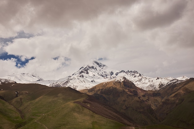 Autumn view of Kazbek mountain in Georgia. beautiful mountain landscape