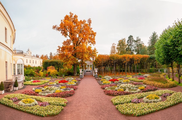 Autumn view of the private garden of Empress Maria Feodorovna near the Pavlovsk Palace in Pavlovsk