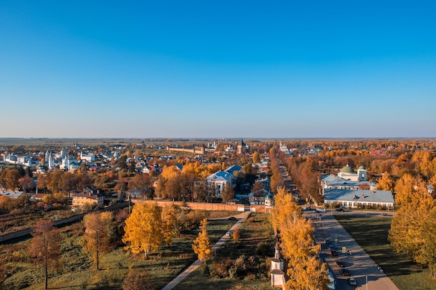 Autumn view of the town of Suzdal from the bell tower