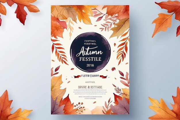 Photo autumn watercolor style festival poster template