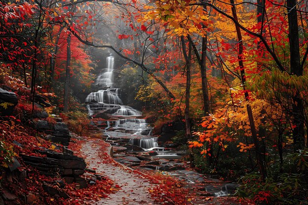 Photo autumn waterfall in the forest