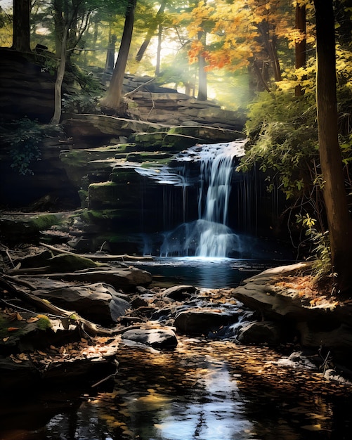 Autumn Waterfall in Woods