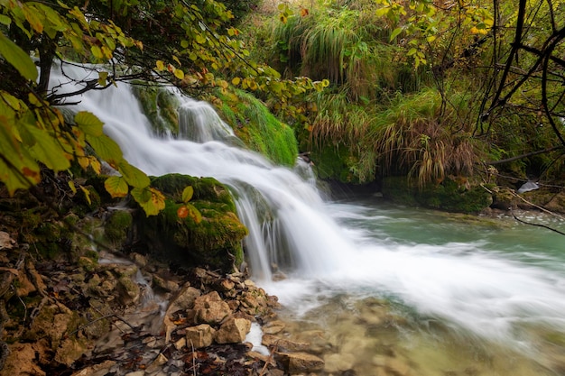 Autumn on waterfalls of the plitvice lakes croatia