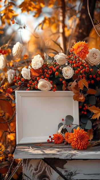 Photo autumn wedding sign mockup horizontal style