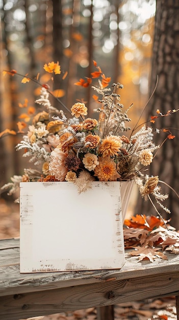 Photo autumn wedding sign mockup horizontal style