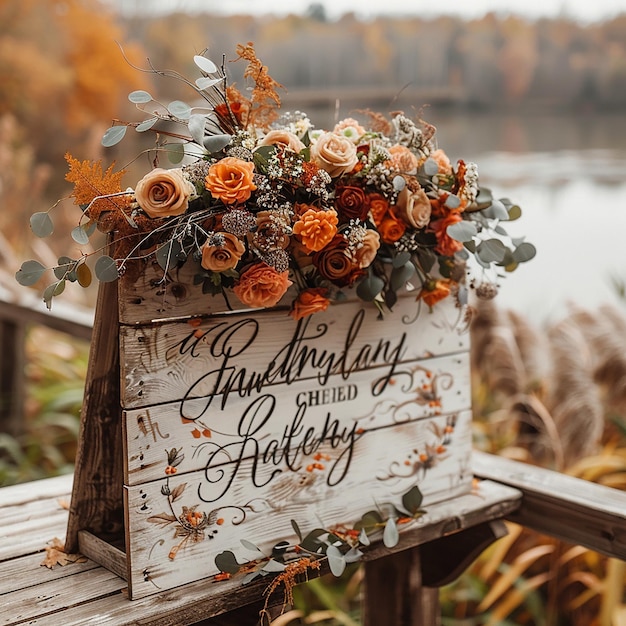 Photo autumn wedding sign mockup horizontal style