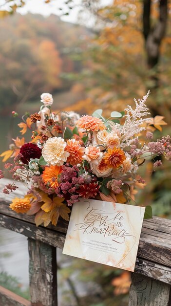 Photo autumn wedding sign mockup horizontal style