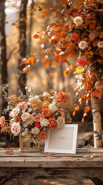 Photo autumn wedding sign mockup horizontal style