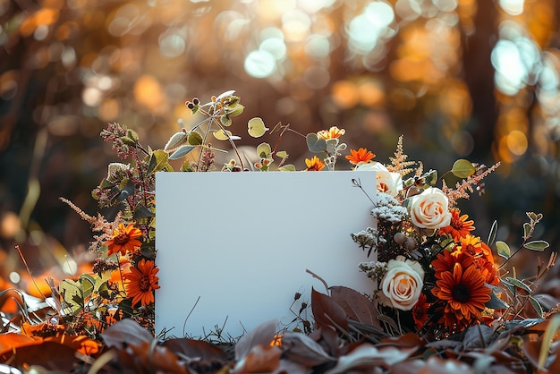 Photo autumn wedding sign mockup horizontal style