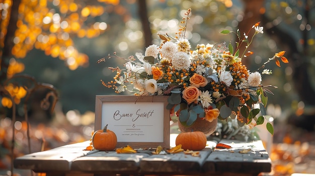 Photo autumn wedding sign mockup horizontal style