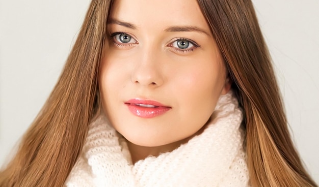 Autumn winter fashion and knitwear beautiful woman wearing warm knitted scarf