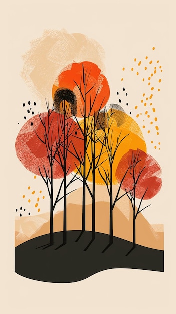 Photo autumn wood minimalist illustration simple forms color fields style