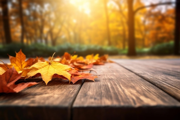 autumn on wooden table surface