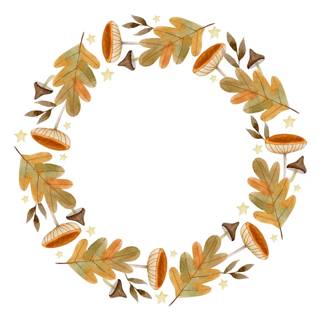 Autumn wreath watercolor illustration isolated on white background.