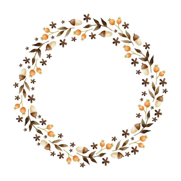 Autumn wreath watercolor illustration isolated on white background.