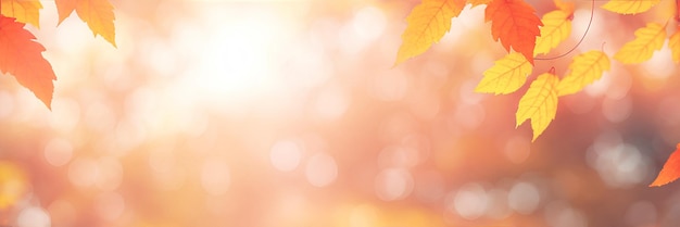 Autumn yellow orange background with leaves and bokeh AI