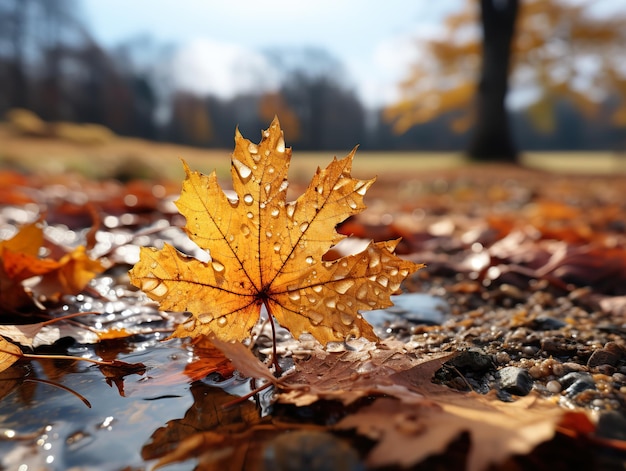 Autumn yellow rowan leaves on a blurred background Generative AI