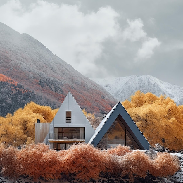 Autumnal Abode Cozy House Amidst Mountainous Color Fields