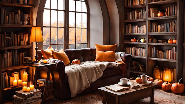 Photo autumnal escapade cozying up in a fallinspired reading nook