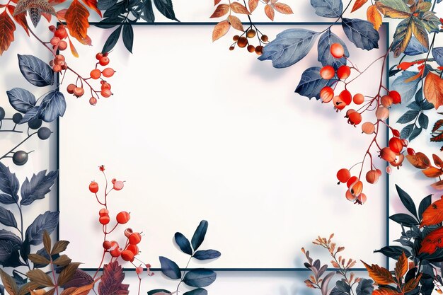 Photo autumnal floral frame with white background