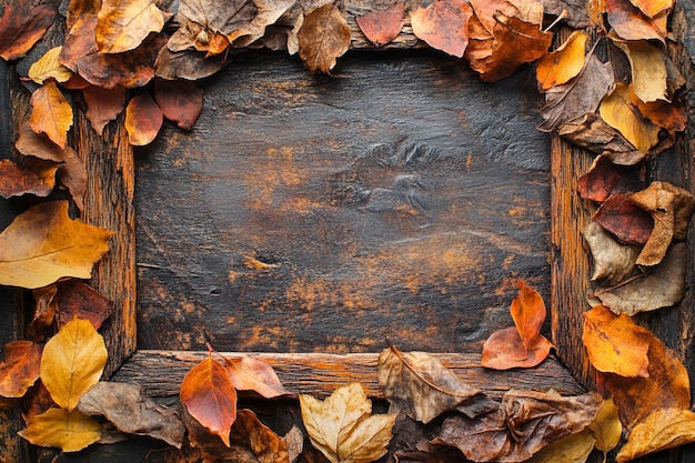 Photo autumnal frame with colorful leaves