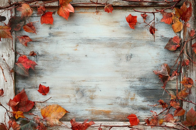 Photo autumnal frame with colorful leaves