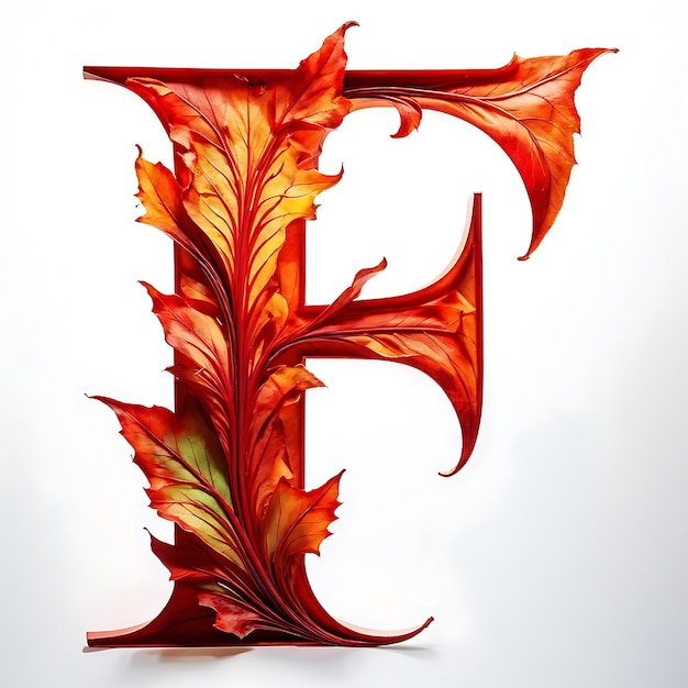 Autumnal Letter F with Intricate Leaf Design