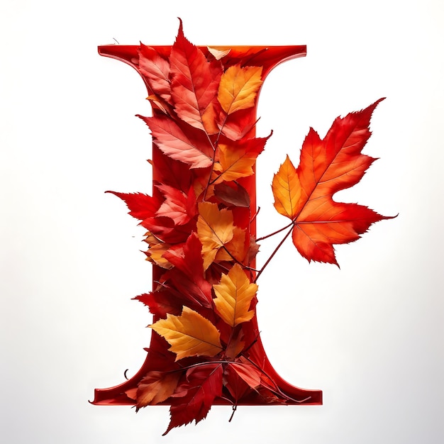 Autumnal Letter I with Red and Yellow Leaves