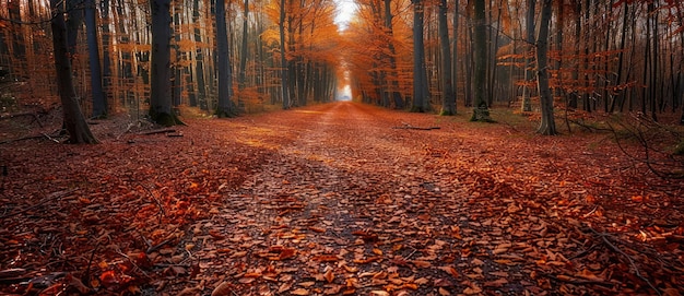 Autumnal Path Through a Forest of Golden Leaves