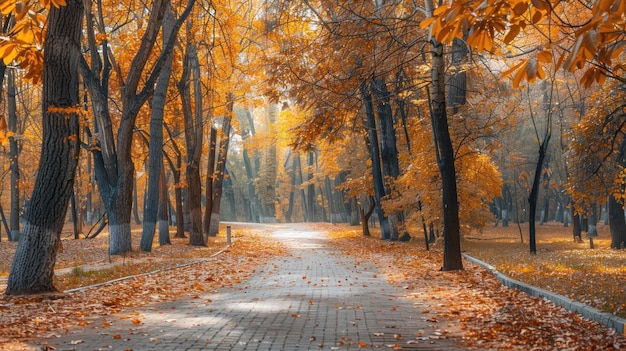 Autumnal Pathway Through Golden Trees