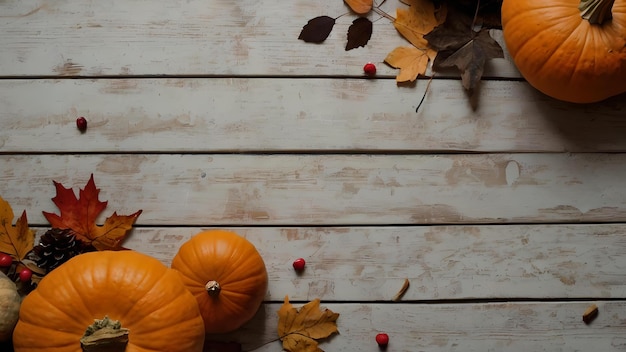 Photo autumnal pumpkins and leaves on a rustic wooden background