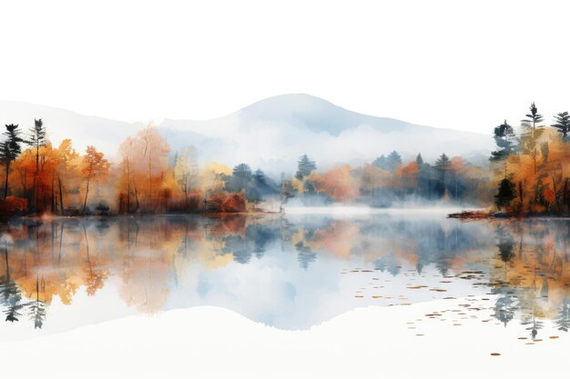 Autumnal Reflections Misty Lake Mountain in New England Park Generative AI Captured the Foggy