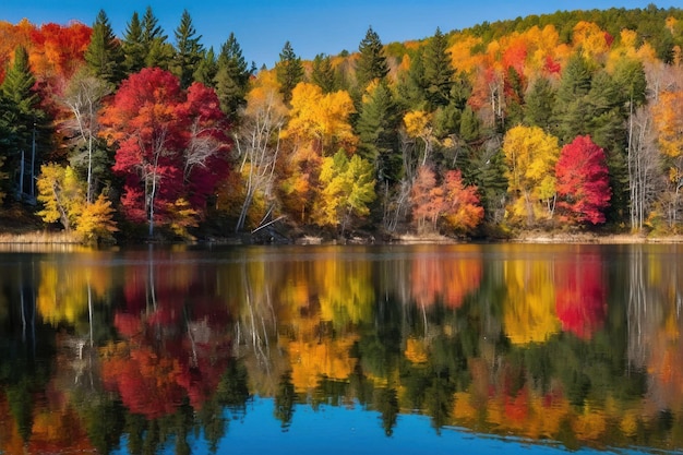 Autumnal Reflections on Serene Lake