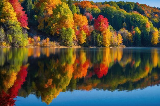 Autumnal Reflections on Serene Lake