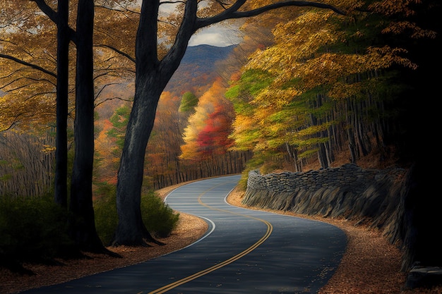 Autumnal road across North Carolinas Blue Ridge Parkway highlands