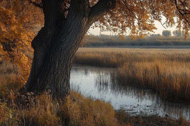 Photo autumnal scene with old tree photo