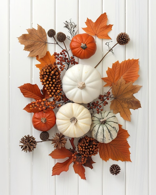 Autumnal Still Life With Pumpkins and Fall Foliage