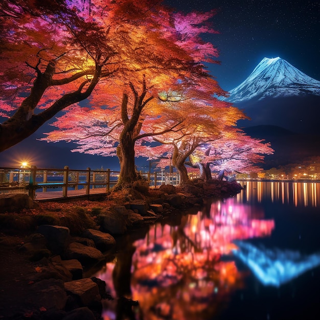 Autumns Night Palette Colorful Trees at Fuji