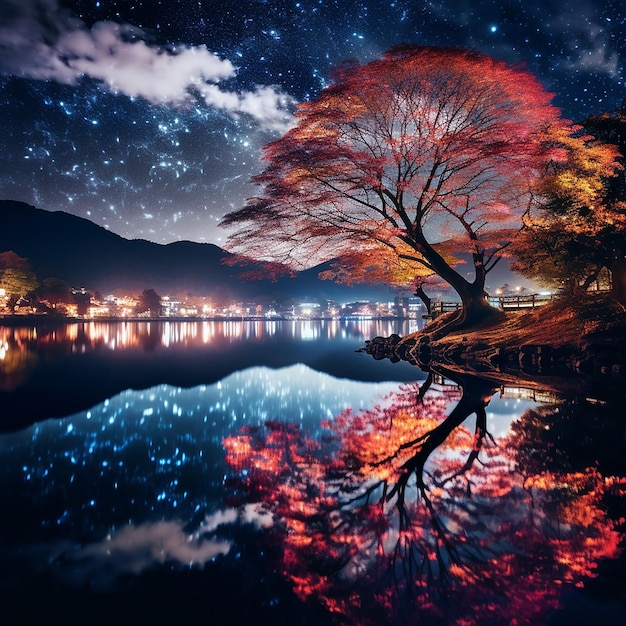 Autumns Night Palette Colorful Trees at Fuji