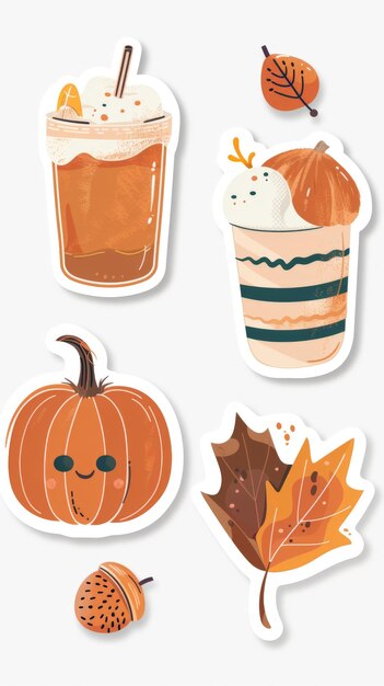 Photo autumnthemed stickers with pumpkins and fall leaves