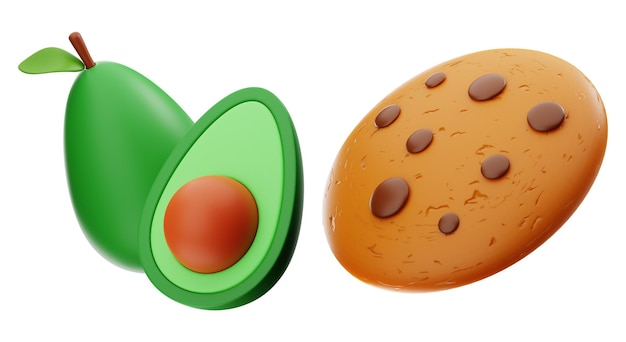 avacado and cookie food and drink icon 3d rendering on isolated background