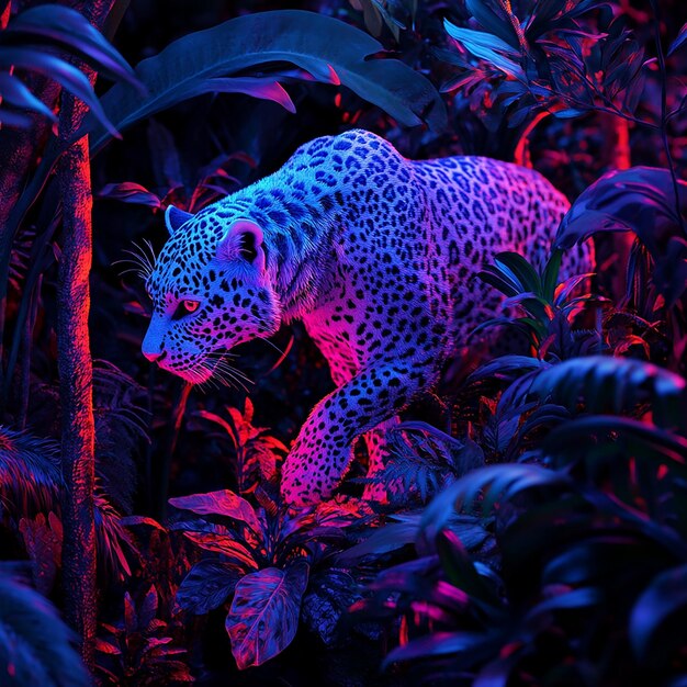 Photo avatar jungle with fluorescent lighting and neon leopard