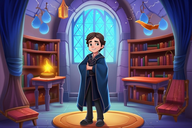 an avatar in a wizards robe attending a magical academy AI generated