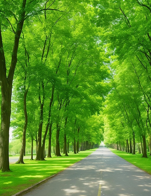 Avenue with green trees