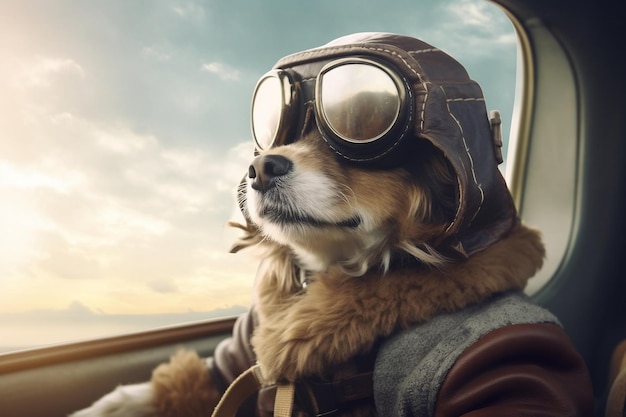 Aviator Pup Dog Pilot in Flight Jacket and Sunglasses with a View AI